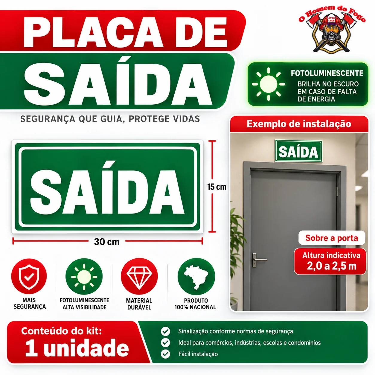 Sinalização fotoluminescente do Kit 1